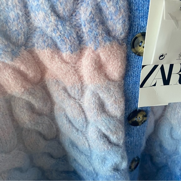 Zara Ombre Cable Knit Button Front Cardigan in Blue Pink - Picture 9 of 11